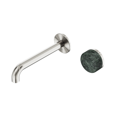 NERO SERENITY PROGRESSIVE WALL BASIN MIXER SPOUT WITH  VERDE ALPI HANDLE BRUSHED NICKEL (AVAILABLE IN 160MM, 185MM AND 220MM)