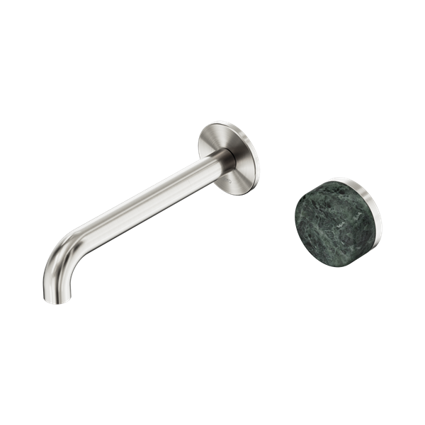 NERO SERENITY PROGRESSIVE WALL BASIN MIXER SPOUT WITH  VERDE ALPI HANDLE BRUSHED NICKEL (AVAILABLE IN 160MM, 185MM AND 220MM)