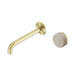 NERO SERENITY PROGRESSIVE WALL BASIN MIXER SPOUT WITH ROME TRAVERTINE HANDLE BRUSHED GOLD (AVAILABLE IN 160MM, 185MM AND 220MM)