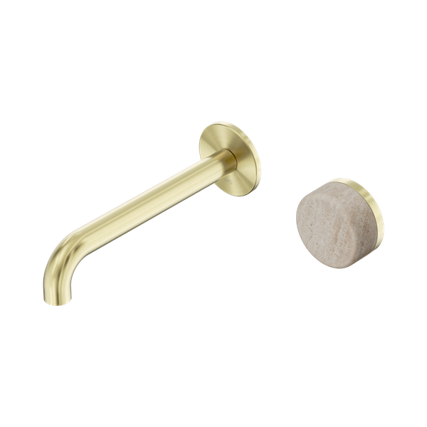 NERO SERENITY PROGRESSIVE WALL BASIN MIXER SPOUT WITH ROME TRAVERTINE HANDLE BRUSHED GOLD (AVAILABLE IN 160MM, 185MM AND 220MM)