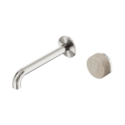 NERO SERENITY PROGRESSIVE WALL BASIN MIXER SPOUT WITH ROME TRAVERTINE HANDLE BRUSHED NICKEL (AVAILABLE IN 160MM, 185MM AND 220MM)