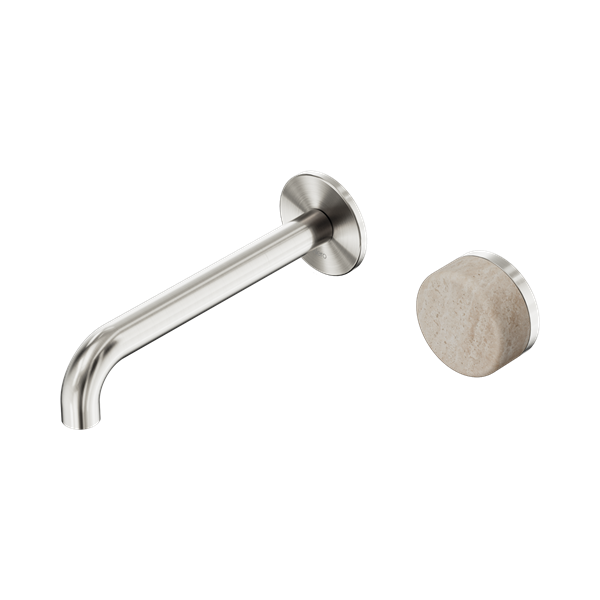 NERO SERENITY PROGRESSIVE WALL BASIN MIXER SPOUT WITH ROME TRAVERTINE HANDLE BRUSHED NICKEL (AVAILABLE IN 160MM, 185MM AND 220MM)