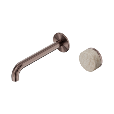 NERO SERENITY PROGRESSIVE WALL BASIN MIXER SPOUT WITH ROME TRAVERTINE HANDLE BRUSHED BRONZE (AVAILABLE IN 160MM, 185MM AND 220MM)