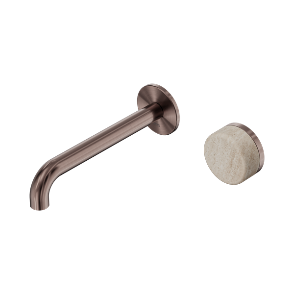 NERO SERENITY PROGRESSIVE WALL BASIN MIXER SPOUT WITH ROME TRAVERTINE HANDLE BRUSHED BRONZE (AVAILABLE IN 160MM, 185MM AND 220MM)