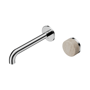 NERO SERENITY PROGRESSIVE WALL BASIN MIXER SPOUT WITH ROME TRAVERTINE HANDLE CHROME (AVAILABLE IN 160MM, 185MM AND 220MM)