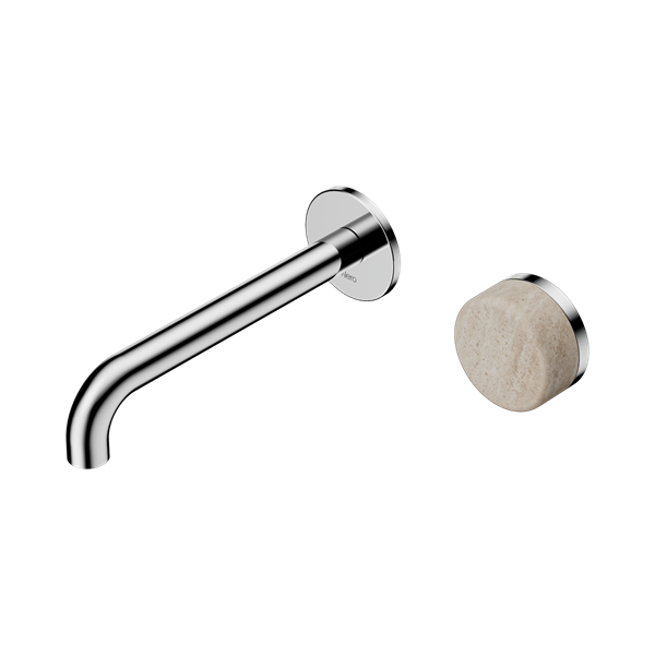 NERO SERENITY PROGRESSIVE WALL BASIN MIXER SPOUT WITH ROME TRAVERTINE HANDLE CHROME (AVAILABLE IN 160MM, 185MM AND 220MM)