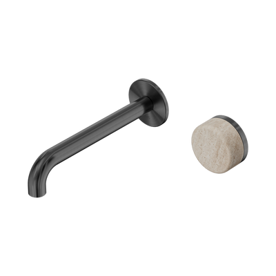 NERO SERENITY PROGRESSIVE WALL BASIN MIXER SPOUT WITH ROME TRAVERTINE HANDLE GUN METAL (AVAILABLE IN 160MM, 185MM AND 220MM)