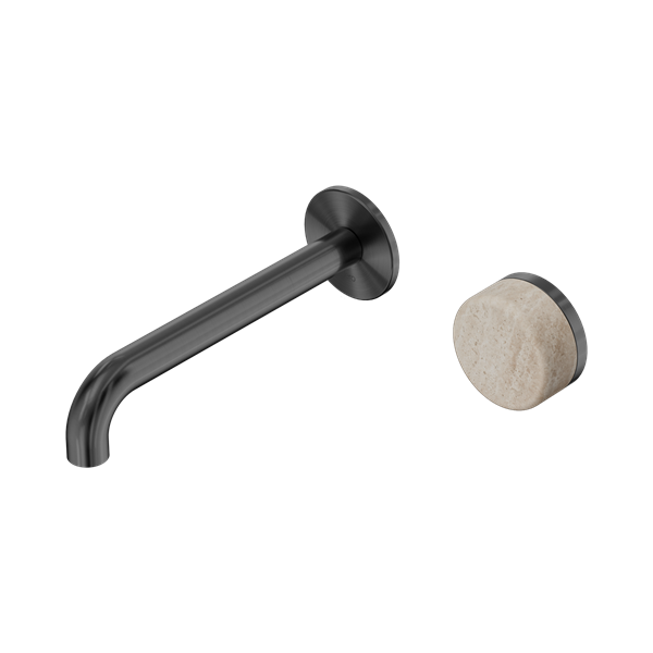 NERO SERENITY PROGRESSIVE WALL BASIN MIXER SPOUT WITH ROME TRAVERTINE HANDLE GUN METAL (AVAILABLE IN 160MM, 185MM AND 220MM)