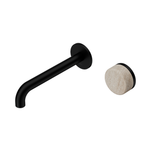 NERO SERENITY PROGRESSIVE WALL BASIN MIXER SPOUT WITH ROME TRAVERTINE HANDLE MATTE BLACK (AVAILABLE IN 160MM, 185MM AND 220MM)