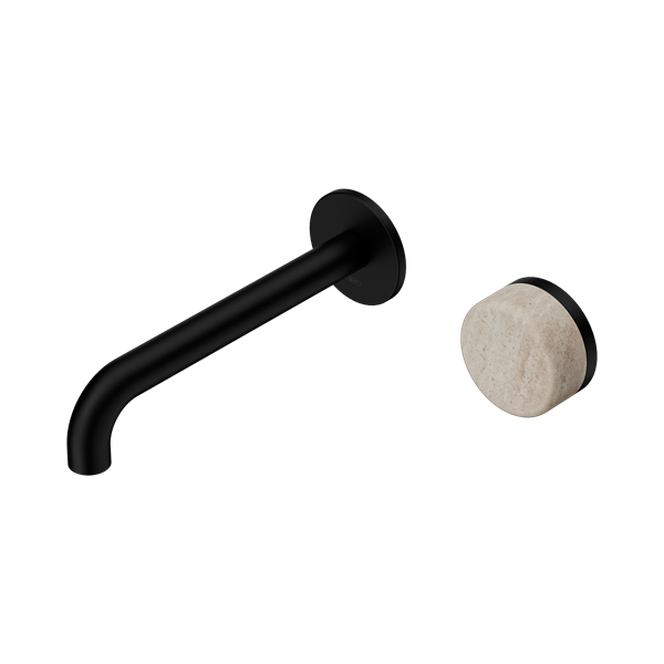 NERO SERENITY PROGRESSIVE WALL BASIN MIXER SPOUT WITH ROME TRAVERTINE HANDLE MATTE BLACK (AVAILABLE IN 160MM, 185MM AND 220MM)
