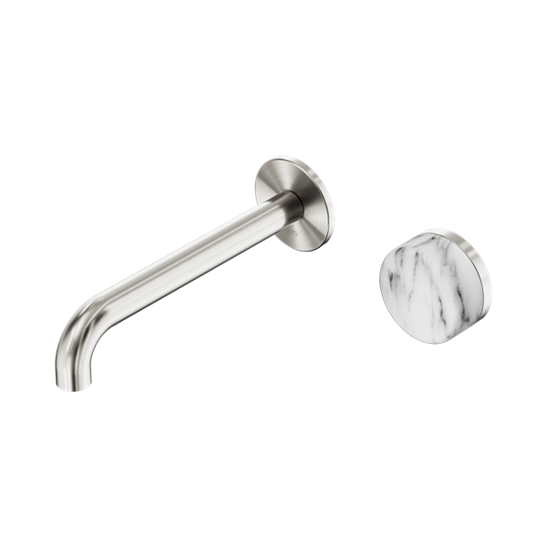 NERO SERENITY PROGRESSIVE WALL BASIN MIXER SPOUT WITH ARABESCATO CORCHIA HANDLE BRUSHED NICKEL (AVAILABLE IN 160MM, 185MM AND 220MM)