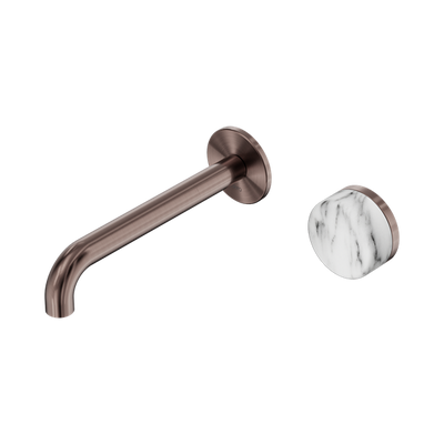 NERO SERENITY PROGRESSIVE WALL BASIN MIXER SPOUT WITH ARABESCATO CORCHIA HANDLE BRUSHED BRONZE (AVAILABLE IN 160MM, 185MM AND 220MM)