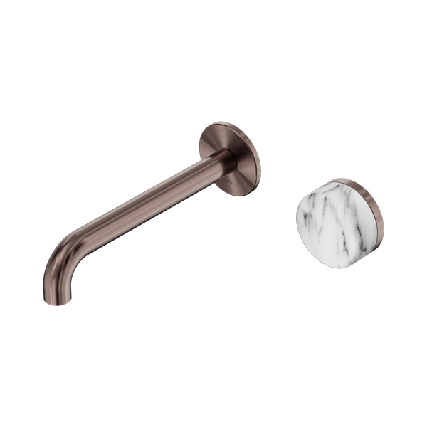 NERO SERENITY PROGRESSIVE WALL BASIN MIXER SPOUT WITH ARABESCATO CORCHIA HANDLE BRUSHED BRONZE (AVAILABLE IN 160MM, 185MM AND 220MM)