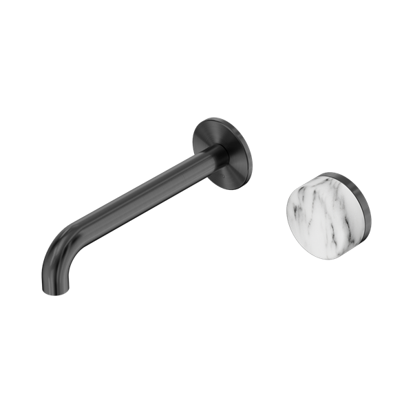 NERO SERENITY PROGRESSIVE WALL BASIN MIXER SPOUT WITH ARABESCATO CORCHIA HANDLE GUN METAL (AVAILABLE IN 160MM, 185MM AND 220MM)