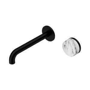 NERO SERENITY PROGRESSIVE WALL BASIN MIXER SPOUT WITH ARABESCATO CORCHIA HANDLE MATTE BLACK (AVAILABLE IN 160MM, 185MM AND 220MM)