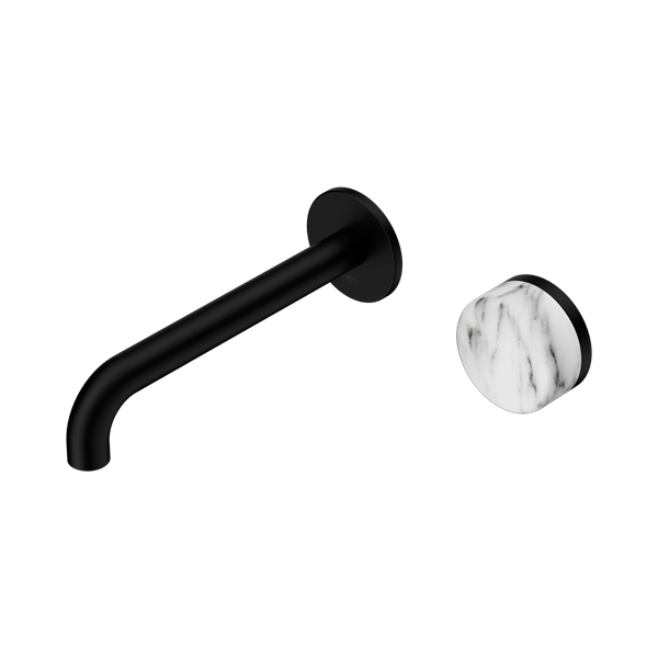 NERO SERENITY PROGRESSIVE WALL BASIN MIXER SPOUT WITH ARABESCATO CORCHIA HANDLE MATTE BLACK (AVAILABLE IN 160MM, 185MM AND 220MM)