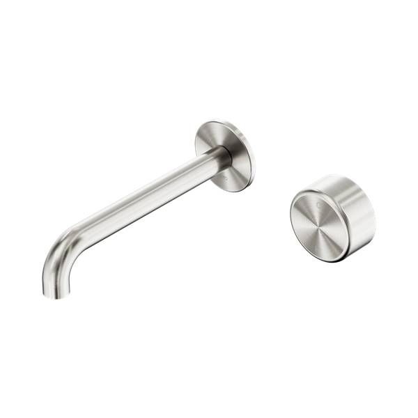 NERO SERENITY PROGRESSIVE WALL BASIN MIXER SPOUT WITH METAL HANDLE BRUSHED NICKEL (AVAILABLE IN 160MM, 185MM AND 220MM)
