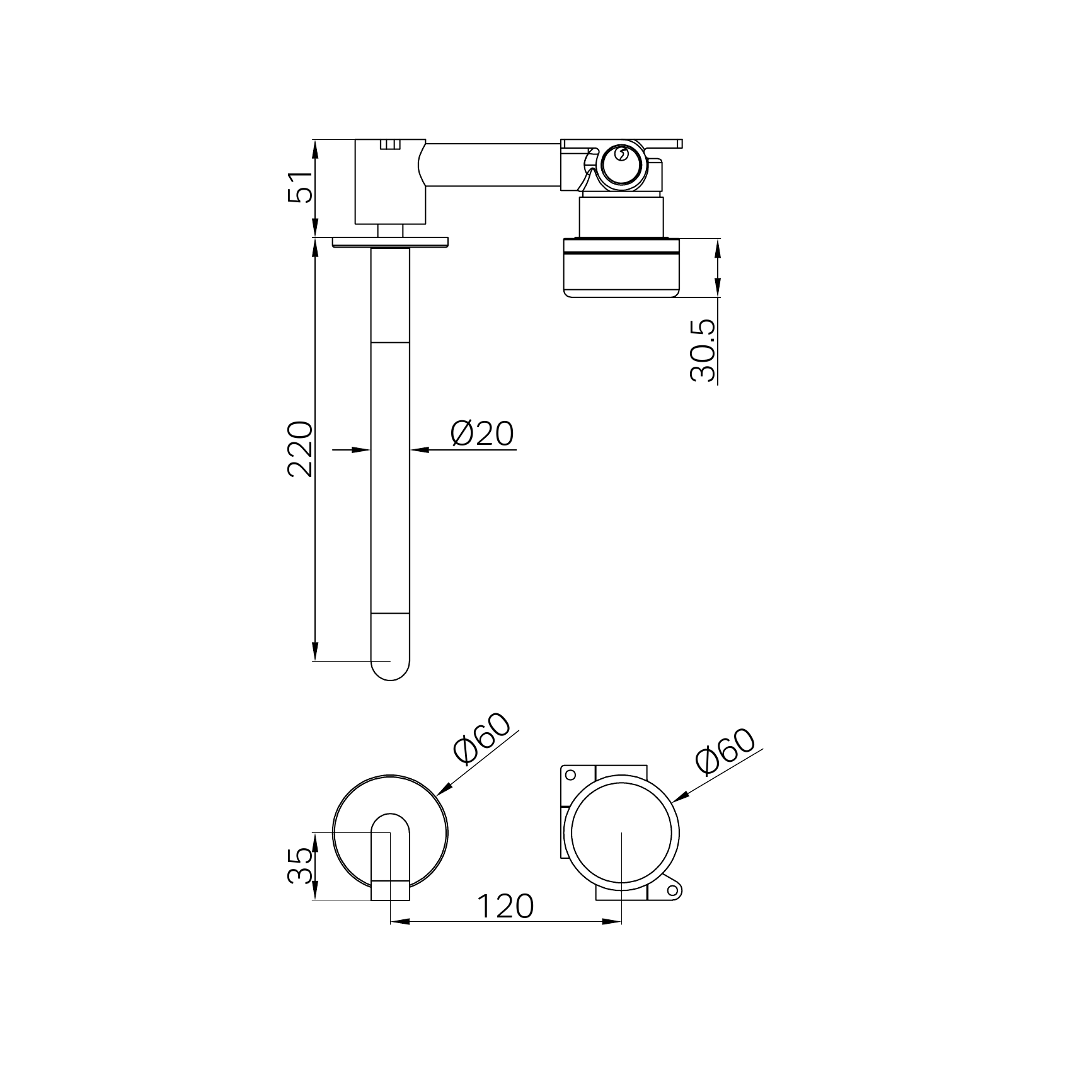 NERO SERENITY PROGRESSIVE WALL BASIN MIXER SPOUT WITH CARRARA HANDLE CHROME (AVAILABLE IN 160MM, 185MM AND 220MM)