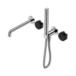 NERO SERENITY PROGRESSIVE SHOWER SYSTEM WITH SPOUT WITH MARQUINA BLACK HANDLE AND SLIM SHOWER 220MM CHROME