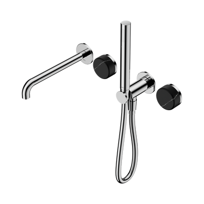 NERO SERENITY PROGRESSIVE SHOWER SYSTEM WITH SPOUT WITH MARQUINA BLACK HANDLE AND SLIM SHOWER 220MM CHROME