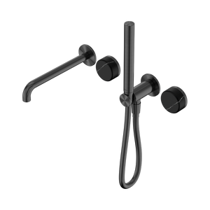 NERO SERENITY PROGRESSIVE SHOWER SYSTEM WITH SPOUT WITH MARQUINA BLACK HANDLE AND SLIM SHOWER 220MM GUN METAL