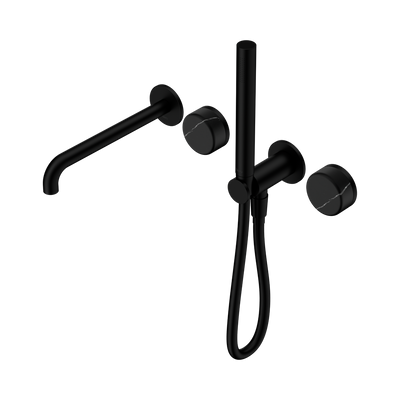 NERO SERENITY PROGRESSIVE SHOWER SYSTEM WITH SPOUT WITH MARQUINA BLACK HANDLE AND SLIM SHOWER 220MM MATTE BLACK