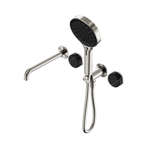 NERO SERENITY PROGRESSIVE SHOWER SYSTEM WITH SPOUT WITH MARQUINA BLACK HANDLE AND SERENITY HAND SHOWER CHROME