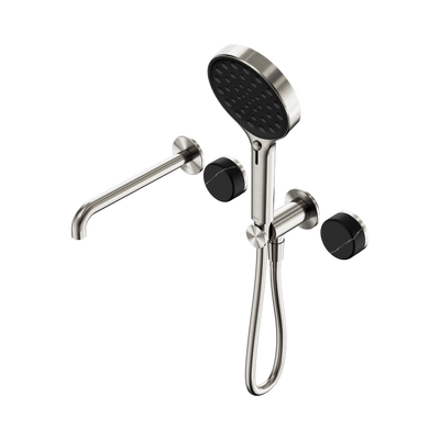 NERO SERENITY PROGRESSIVE SHOWER SYSTEM WITH SPOUT WITH MARQUINA BLACK HANDLE AND SERENITY HAND SHOWER CHROME