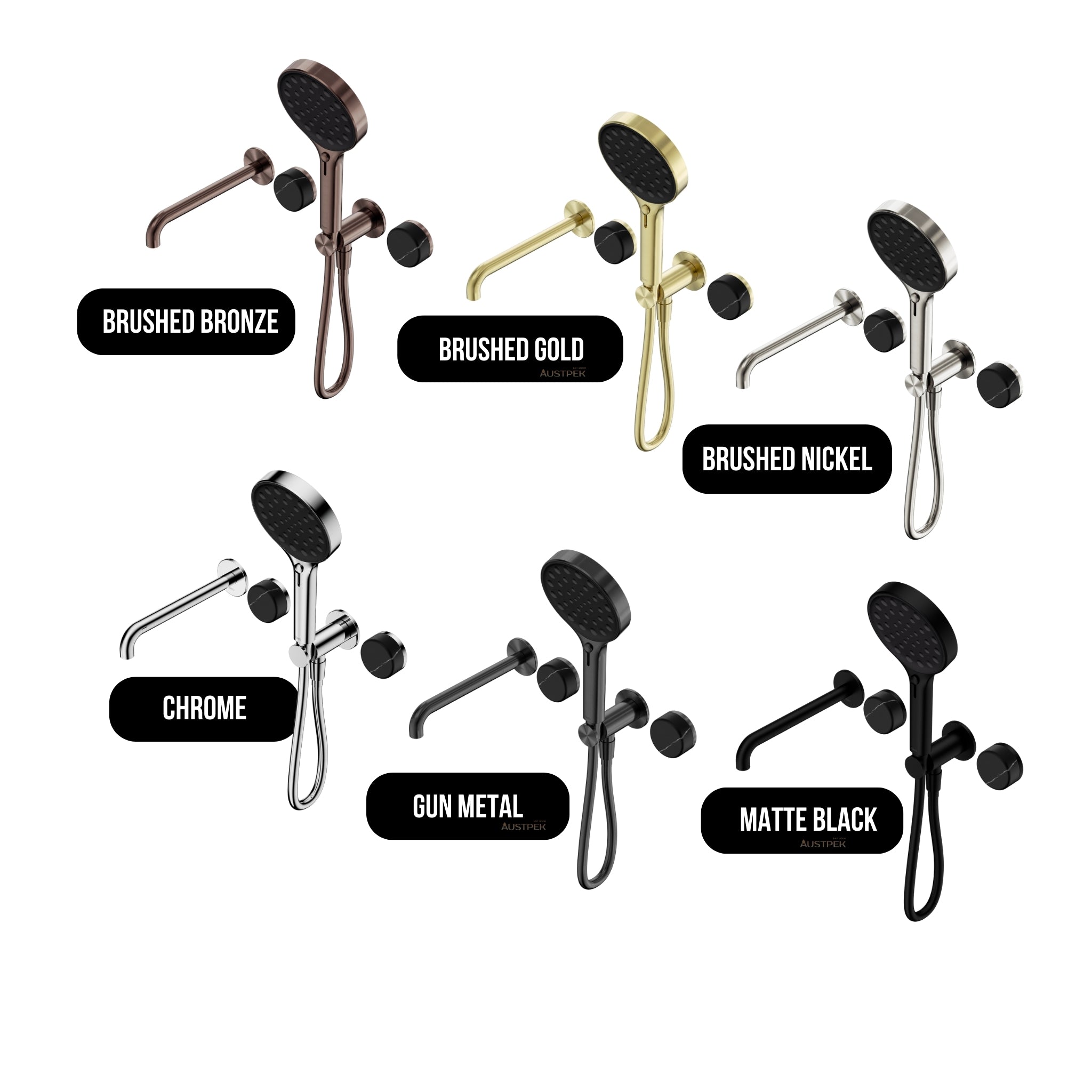 NERO SERENITY PROGRESSIVE SHOWER SYSTEM WITH SPOUT WITH MARQUINA BLACK HANDLE AND SERENITY HAND SHOWER GUN METAL