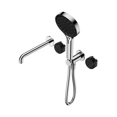 NERO SERENITY PROGRESSIVE SHOWER SYSTEM WITH SPOUT WITH MARQUINA BLACK HANDLE AND SERENITY HAND SHOWER BRUSHED NICKEL
