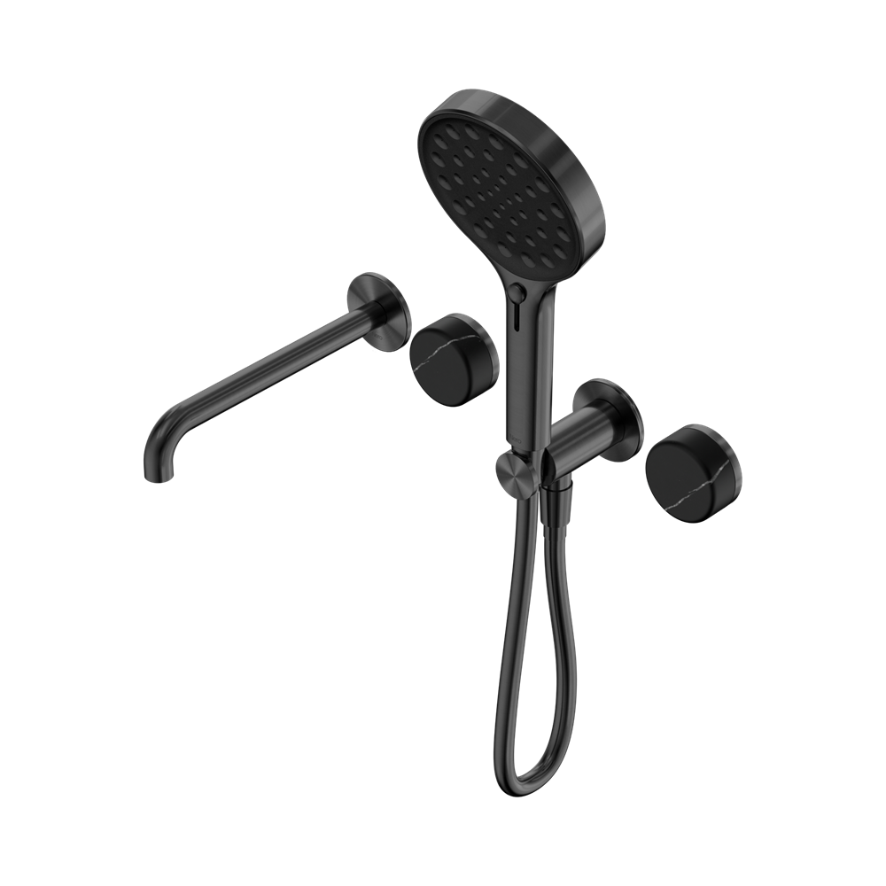 NERO SERENITY PROGRESSIVE SHOWER SYSTEM WITH SPOUT WITH MARQUINA BLACK HANDLE AND SERENITY HAND SHOWER GUN METAL