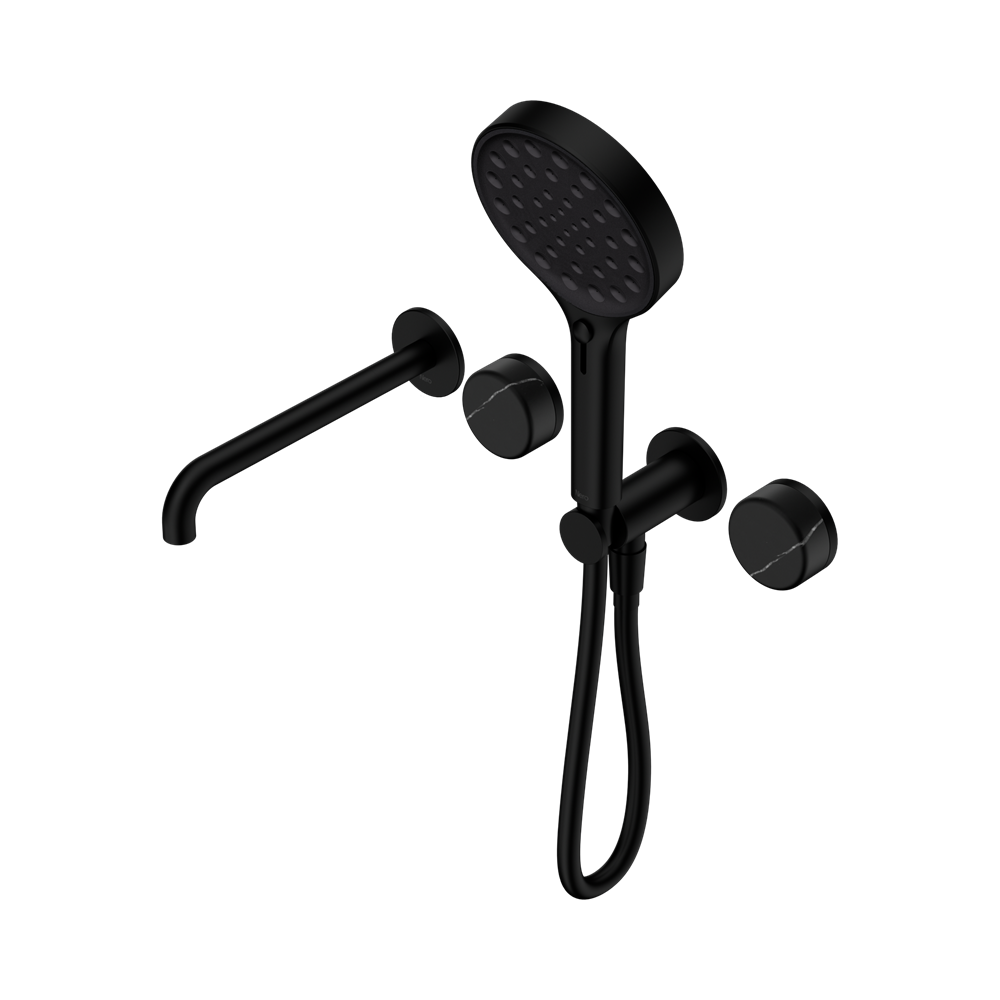 NERO SERENITY PROGRESSIVE SHOWER SYSTEM WITH SPOUT WITH MARQUINA BLACK HANDLE AND SERENITY HAND SHOWER MATTE BLACK