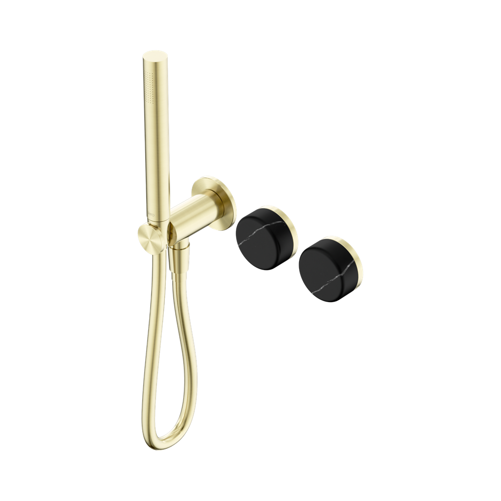 NERO SERENITY PROGRESSIVE SHOWER SYSTEM WITH MARQUINA BLACK HANDLE AND SLIM SHOWER BRUSHED GOLD