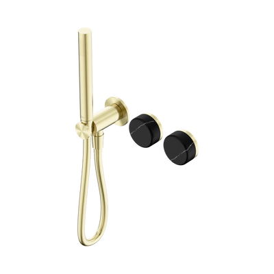 NERO SERENITY PROGRESSIVE SHOWER SYSTEM WITH MARQUINA BLACK HANDLE AND SLIM SHOWER BRUSHED GOLD