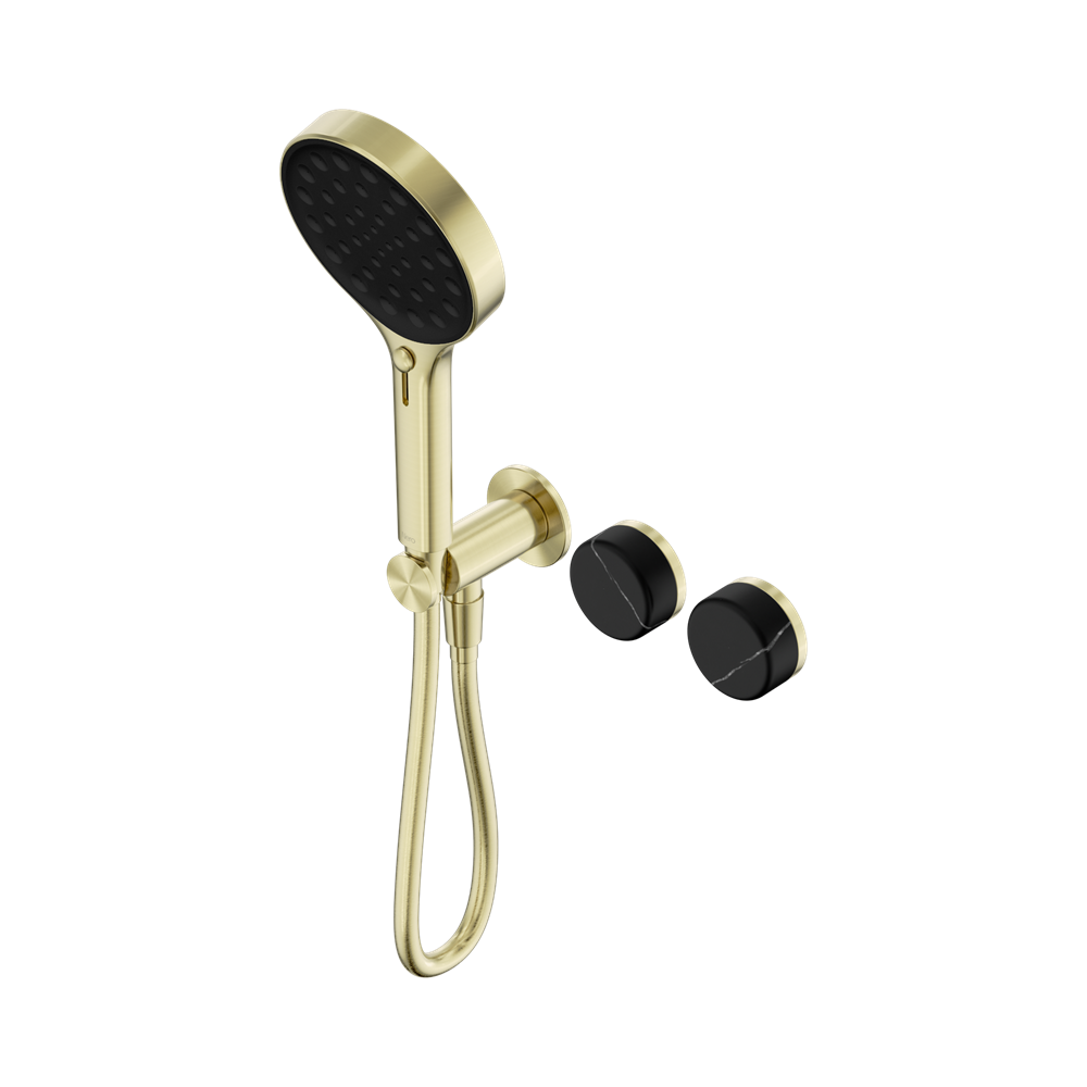 NERO SERENITY PROGRESSIVE SHOWER SYSTEM WITH MARQUINA BLACK HANDLE AND SERENITY HAND SHOWER BRUSHED GOLD