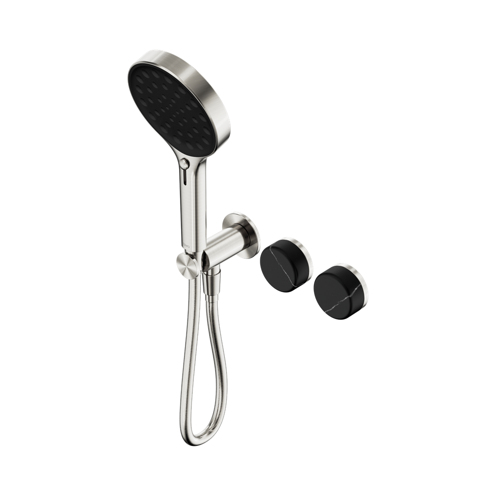 NERO SERENITY PROGRESSIVE SHOWER SYSTEM WITH MARQUINA BLACK HANDLE AND SERENITY HAND SHOWER BRUSHED NICKEL