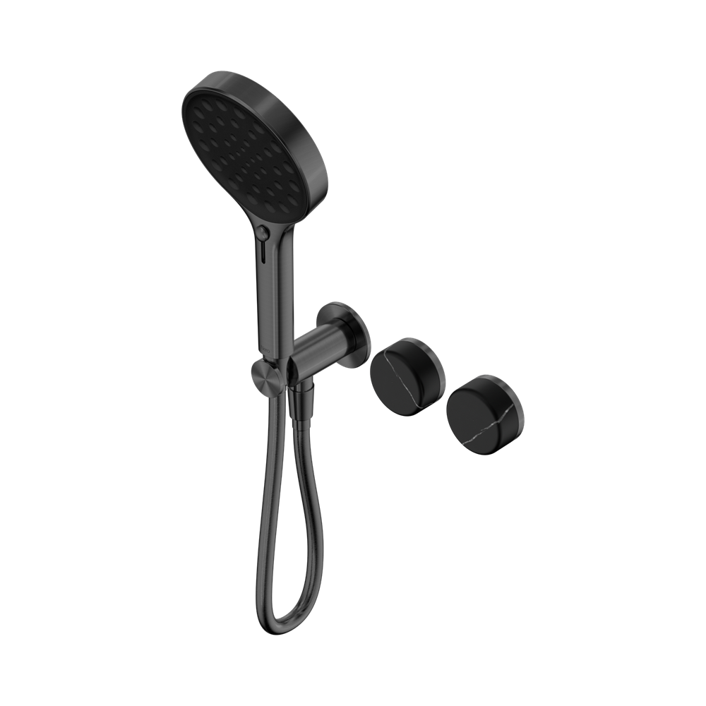 NERO SERENITY PROGRESSIVE SHOWER SYSTEM WITH MARQUINA BLACK HANDLE AND SERENITY HAND SHOWER GUN METAL