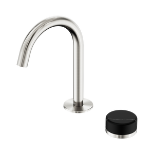 NERO SERENITY PROGRESSIVE BASIN MIXER ARC SPOUT WITH MARQUINA BLACK HANDLE 210MM BRUSHED NICKEL