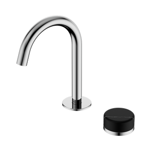 NERO SERENITY PROGRESSIVE BASIN MIXER ARC SPOUT WITH MARQUINA BLACK HANDLE 210MM CHROME