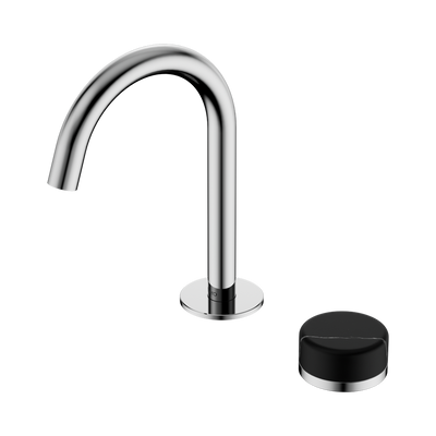 NERO SERENITY PROGRESSIVE BASIN MIXER ARC SPOUT WITH MARQUINA BLACK HANDLE 210MM CHROME