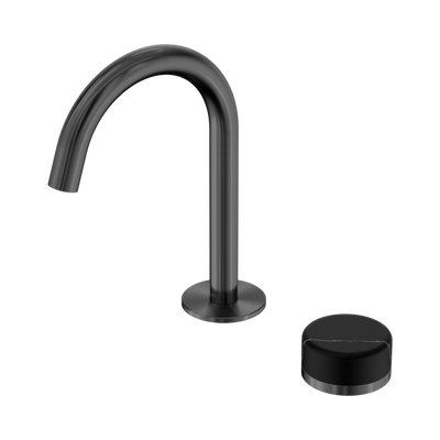 NERO SERENITY PROGRESSIVE BASIN MIXER ARC SPOUT WITH MARQUINA BLACK HANDLE 210MM GUN METAL