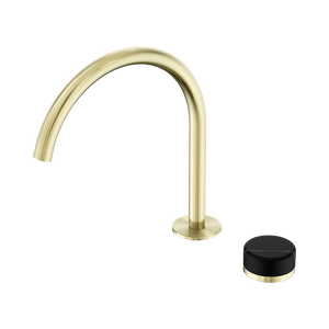 NERO SERENITY PROGRESSIVE BATH/KITCHEN MIXER ARC SPOUT WITH MARQUINA BLACK HANDLE 260MM BRUSHED GOLD