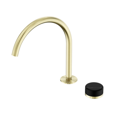 NERO SERENITY PROGRESSIVE BATH/KITCHEN MIXER ARC SPOUT WITH MARQUINA BLACK HANDLE 260MM BRUSHED GOLD