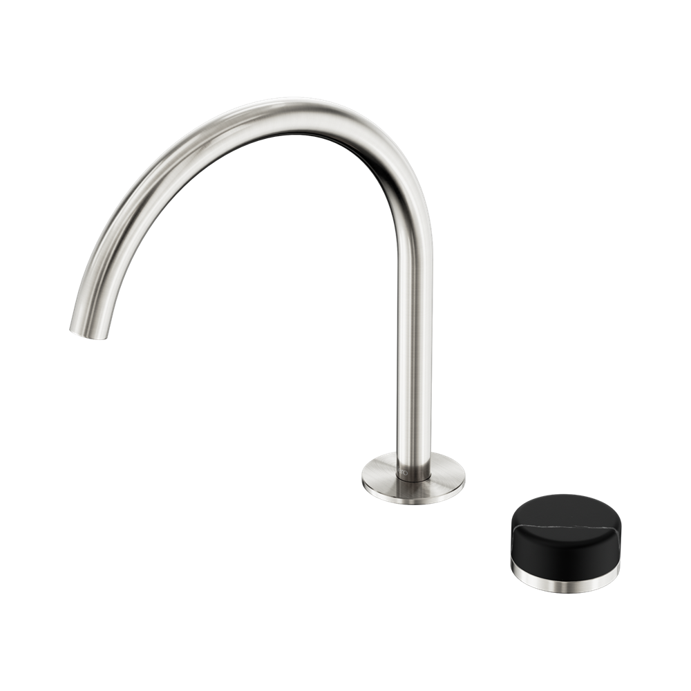 NERO SERENITY PROGRESSIVE BATH/KITCHEN MIXER ARC SPOUT WITH MARQUINA BLACK HANDLE 260MM BRUSHED NICKEL