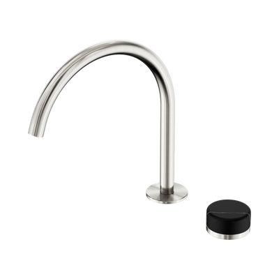 NERO SERENITY PROGRESSIVE BATH/KITCHEN MIXER ARC SPOUT WITH MARQUINA BLACK HANDLE 260MM BRUSHED NICKEL