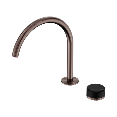 NERO SERENITY PROGRESSIVE BATH/KITCHEN MIXER ARC SPOUT WITH MARQUINA BLACK HANDLE 260MM BRUSHED BRONZE