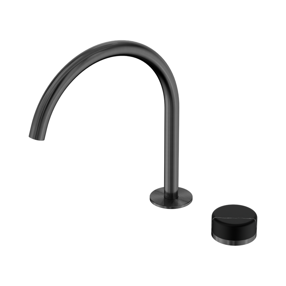 NERO SERENITY PROGRESSIVE BATH/KITCHEN MIXER ARC SPOUT WITH MARQUINA BLACK HANDLE 260MM GUN METAL