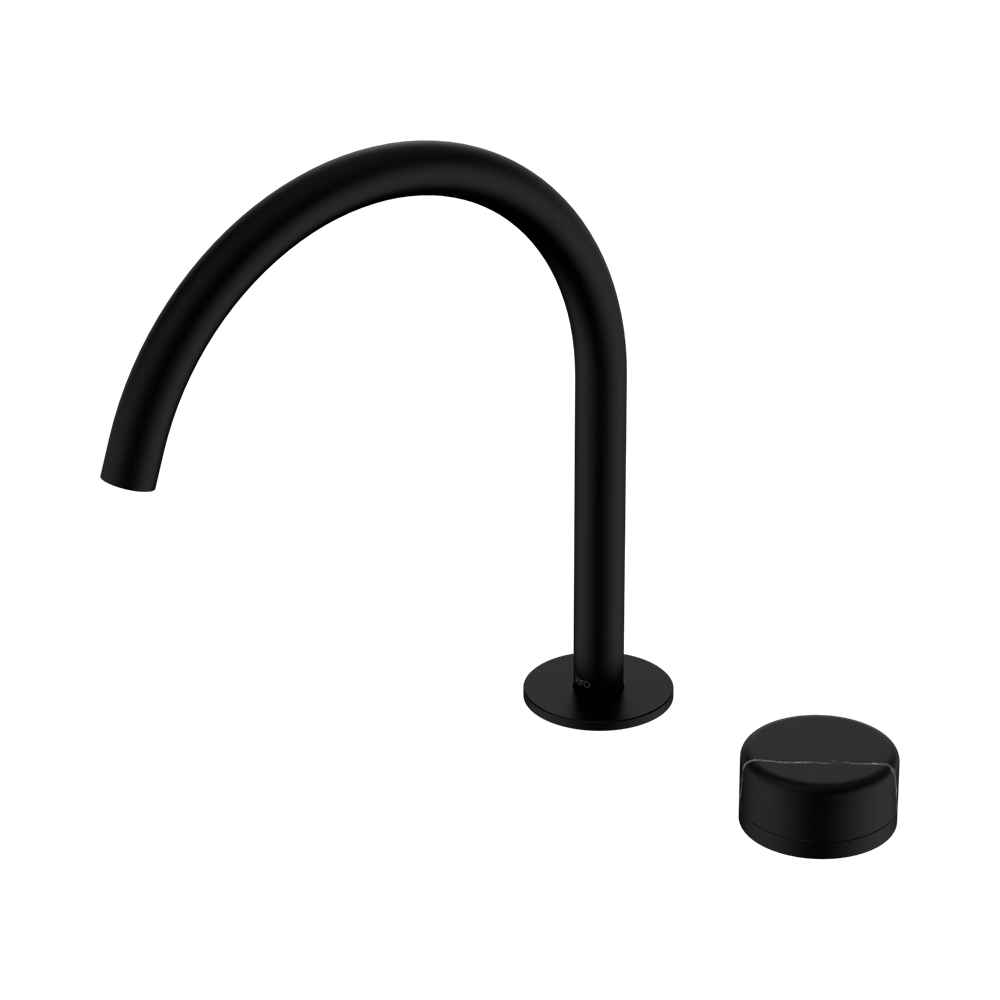 NERO SERENITY PROGRESSIVE BATH/KITCHEN MIXER ARC SPOUT WITH MARQUINA BLACK HANDLE 260MM MATTE BLACK