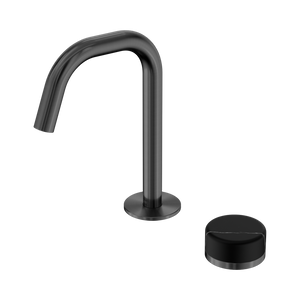 NERO SERENITY PROGRESSIVE BATH/KITCHEN MIXER ARC SPOUT WITH ROME TRAVERTINE HANDLE 260MM GUN METAL