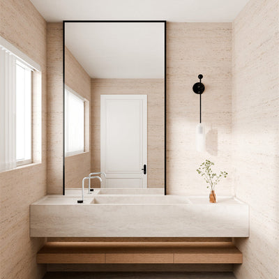 NERO SERENITY PROGRESSIVE BATH/KITCHEN MIXER EDGE SPOUT WITH MARQUINA BLACK HANDLE 270MM BRUSHED NICKEL